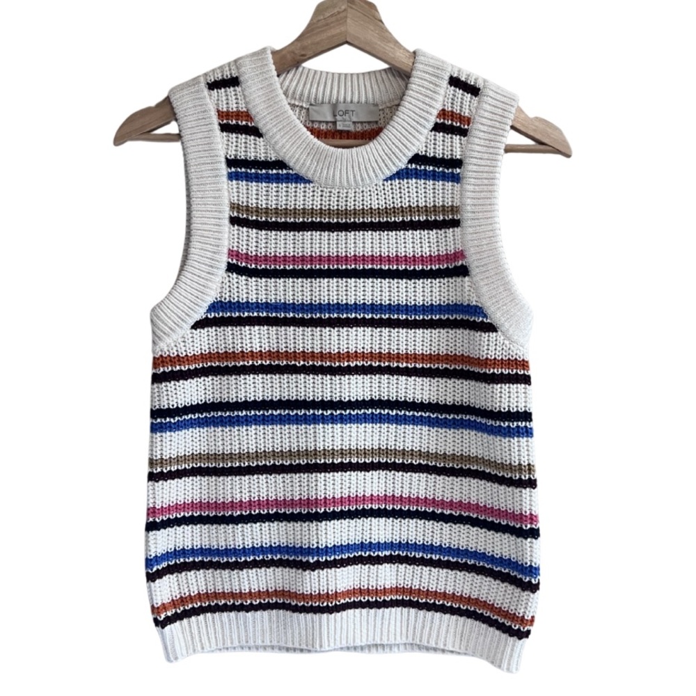 LOFT Multicolor Casual Striped Knit Top Size Small - Picture 2 of 5